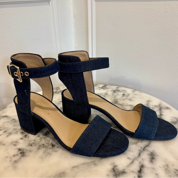 Lord & Taylor 424 Fifth Ankle Stap Denim Block Heels | Size 7 US - Picture 6 of 9